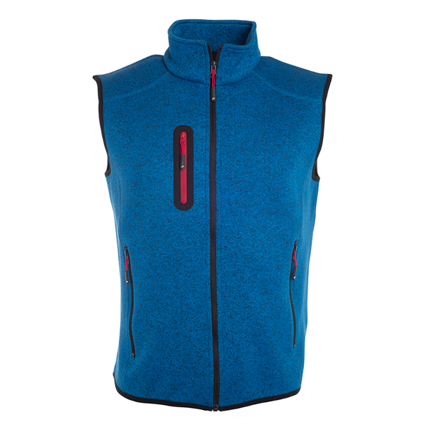 Жилет мужской из вязаного флиса James Nicholson, синий меланж/красный
