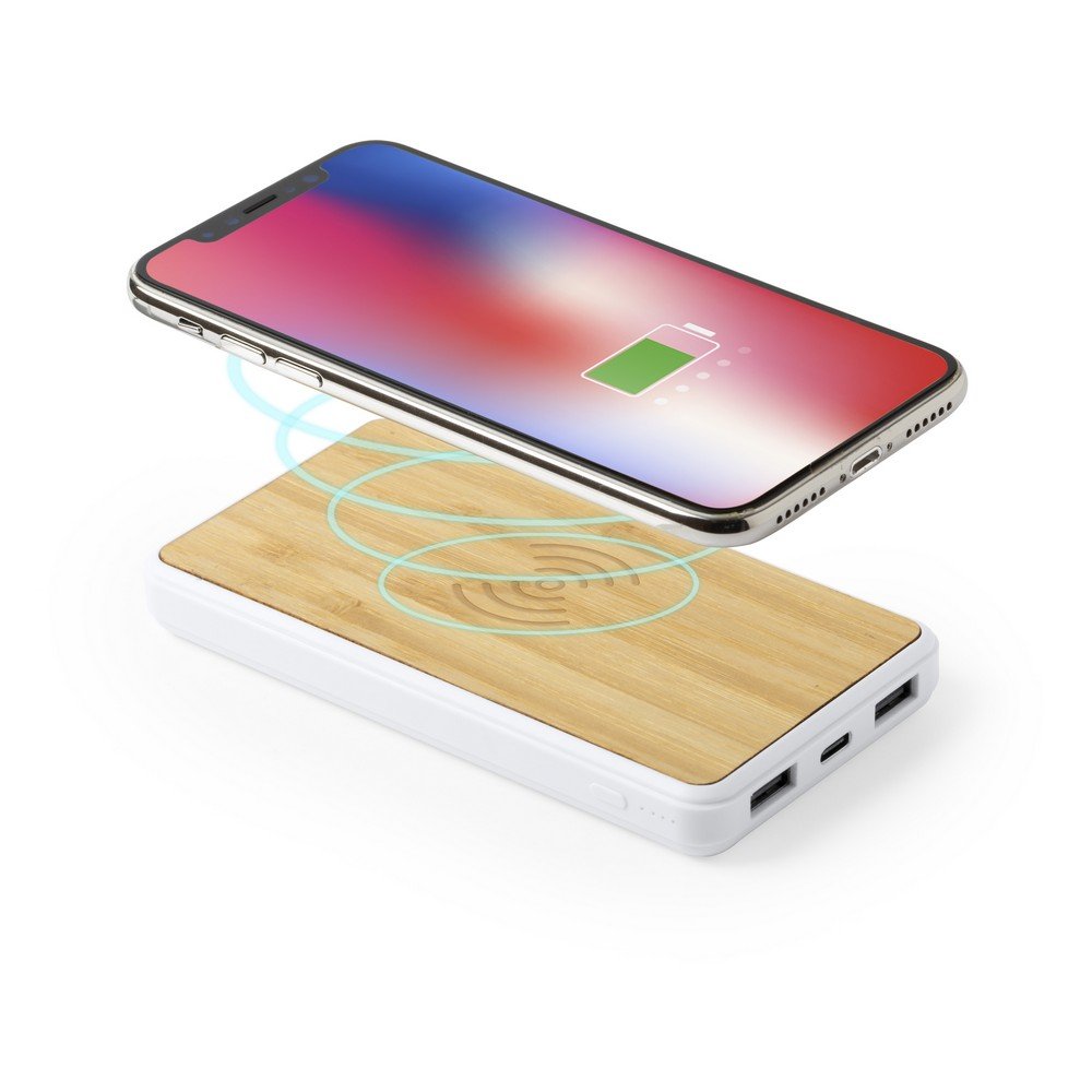 Повербанк 8000 mAh бездротовий, зарядний пристрій 5 W бамбуковий